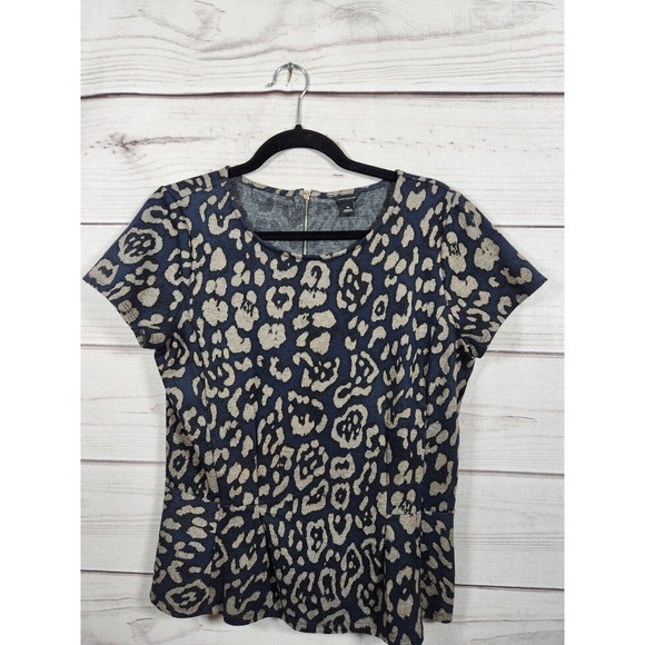 Ann Taylor Womens Multicolor Short Sleeve Leopard Print Peplum Blouse Size M - Picture 1 of 6